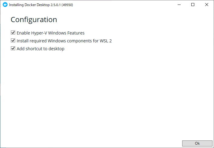Docker Desktop for Windows インストール Configuration