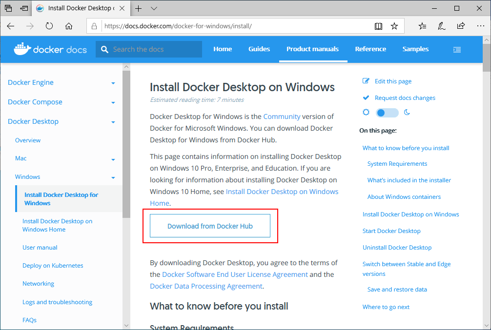 Docker Desktop for Windows インストーラー説明サイト
