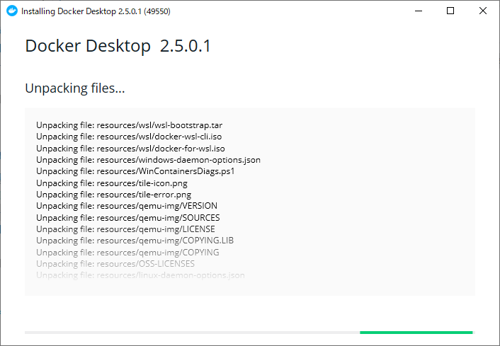 Docker Desktop for Windows インストール中
