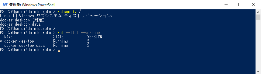Docker Desktop WSL List Verbose