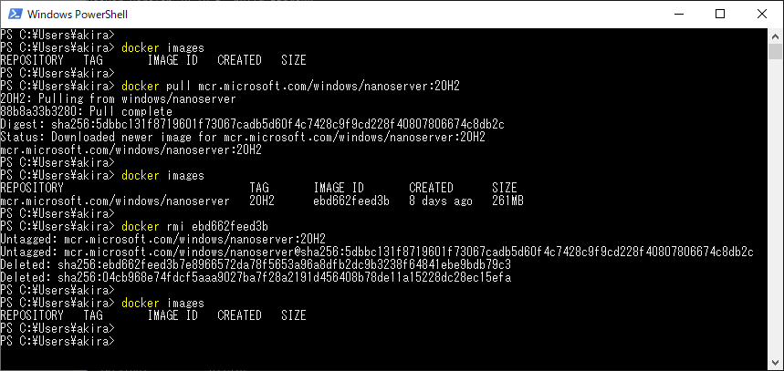 Docker の NanoServer を削除