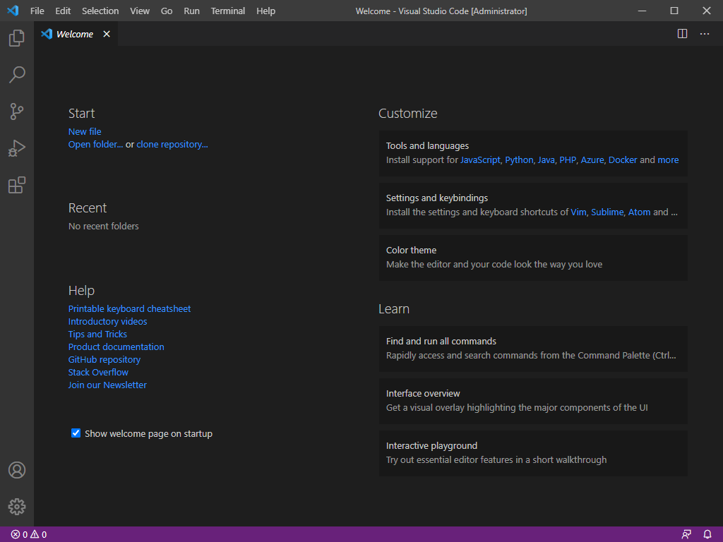 Visual Studio Code トップ画面