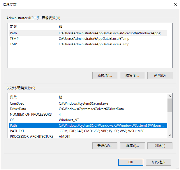Windows Server 2019 Docker用環境変数